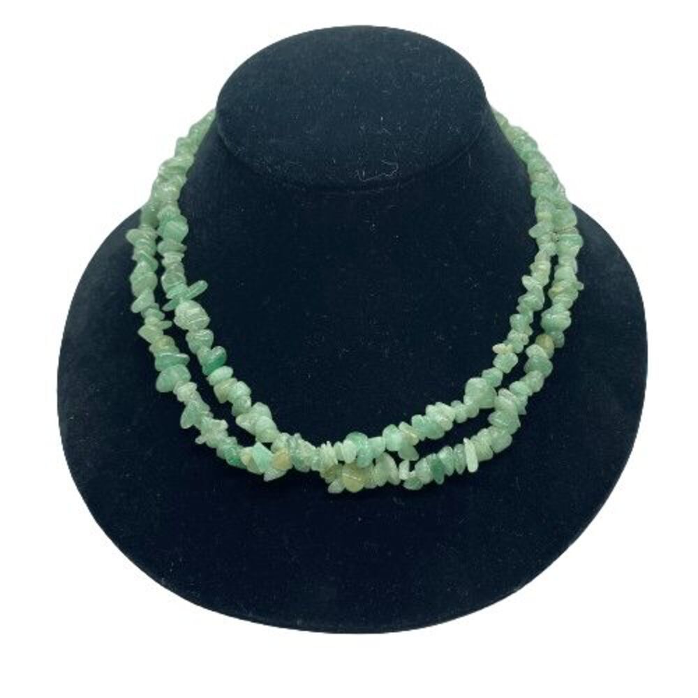 ATI Signed Vintage 18" Green Aventurine Gemstone Chip Double Strand Necklace